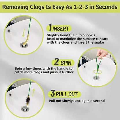 Kelly's Collection Drain Snake Hair Drain Clog Remover(5 Pack), 30 Inch Unbreakable Metal Sink Snake Drain Hair Removal Tool, Long/Flexible/Thin Drain Cleaner Tool to Unclog Bathroom Sink, Tub, Shower