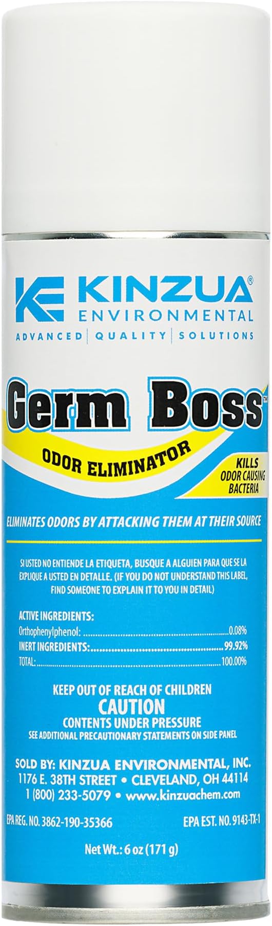 Kinzua Environmental Germ Boss Strong Odor Eliminator, Fast-Acting Cleaning & Deodorizing Fogger, Mold Bomb Fogger for Smell Control with Fresh Scent, Covers Up to 1,000 cu ft, 6 oz