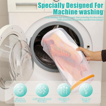 Kimmama Shoe Washing Machine Bag, Shoe Bag for Washing Machine, Mesh Laundry Bags for Sneakers, Footwear, Trainers, Slippers, Honeycomb Net, Orange Zipper, 7x15"