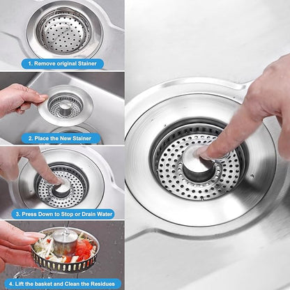 2 Pack Kitchen Sink Drain Strainer & Stopper with Basket, Stainless Steel Drain Plug Cover Catcher for Food Waste - Sink Accessories for Home or Kitchen Sink Shroom Fit US Standard 3-1/2'' Drain Hole