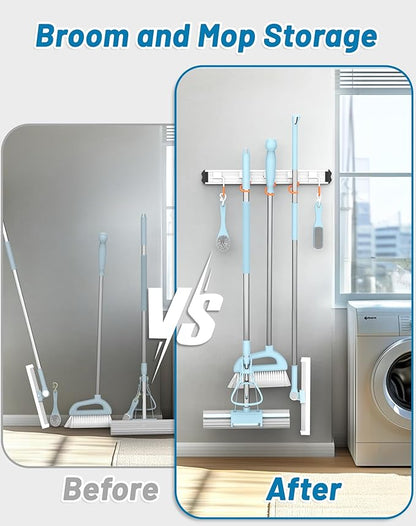 Mop and Broom Holder Wall Mount Garden Tool Rack Organizer, Modern Style,Movable Aluminum Alloy Wall Mounted Hook 2 Pack,Storage Gift for Bathroom,Closet,Laundry Room,Garage,Tool Room(Orange)