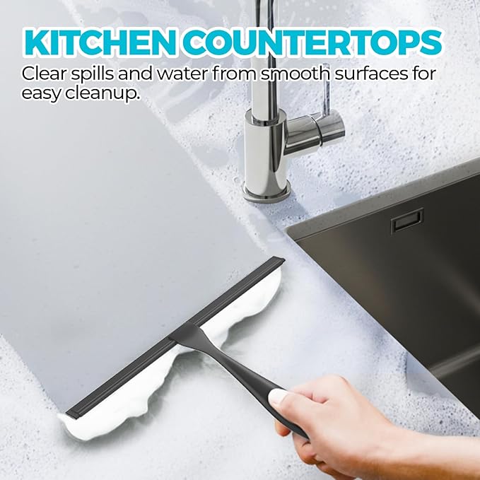 2PACK All-Purpose Shower Squeegee for Shower Doors, Tile Shower Walls, Bathroom, Window, Glass and Car Windshield, Mirrors and Kitchen-Stainless Steel, 9.5 Inches, Black