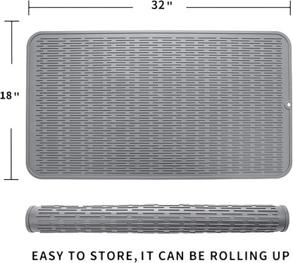 MicoYang Silicone Dish Drying Mat for Multiple Usage,Easy clean,Eco-friendly,Heat-resistant Silicone Mat for Kitchen Counter or Sink,Refrigerator or Drawer Liner Grey 4XL 32 inches x 18 inches