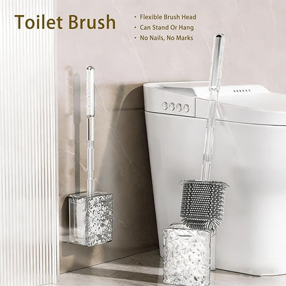 Silicone Toilet Brush with Holder Deep Cleaning Toilet Brush with Flexible Bristles Floor Standing & Wall Mounted Space Saving for Bathroom Modern Design Quick Drying Easy to Assemble Gray