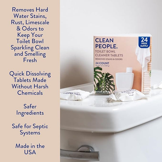 THE CLEAN PEOPLE Toilet Bowl Cleaner | Eco Friendly Toilet Bowl Cleaner Tablets for Removing Hard Water Stains, Rust, and Limescale Buildup (12 Count)