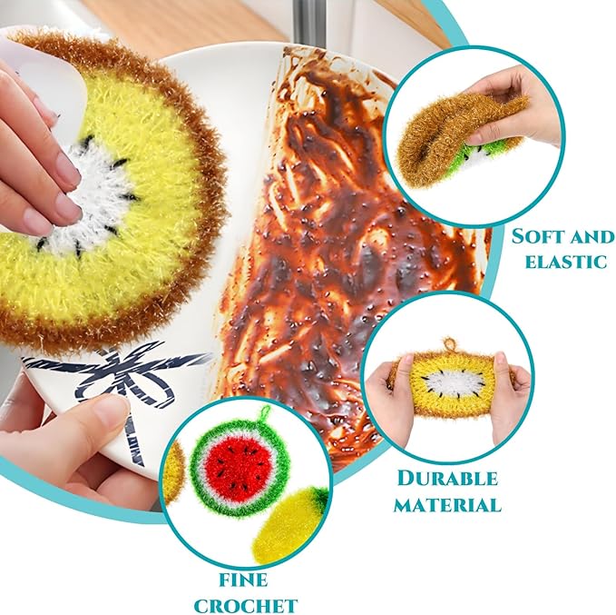 16 Pieces Fruit Dish Scrubber, Non Scratch Dish Washing Sponge, Double Layer Reusable Kitchen Scrubber Cleaning Sponge for Dishwashing, Cleaning Dishes, Cookware Tubs Sinks