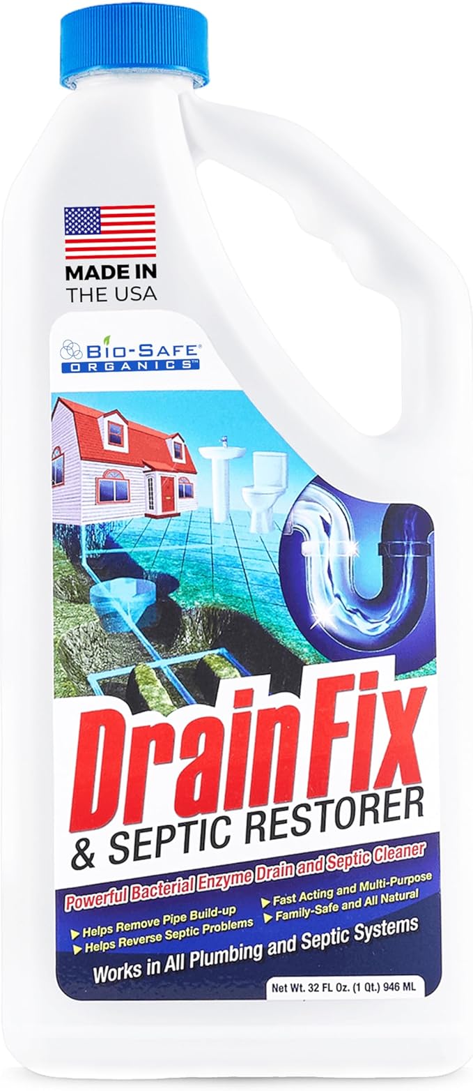 DrainFix & Septic Restorer – 32 oz Enzyme Septic Tank Treatment & Drainfield Restoration – Organic Drain Cleaner for Sewer Lines, RV & Home Plumbing – Safe for Pipes & Septic Systems