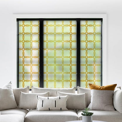 DKTIE Celtic Knot Seamless Pattern Full Privacy Window Film for French Doors Stained Glass Look Art Deco Background Japanese Overlap Circle Net (C649, 17.7'' x 78.7'')
