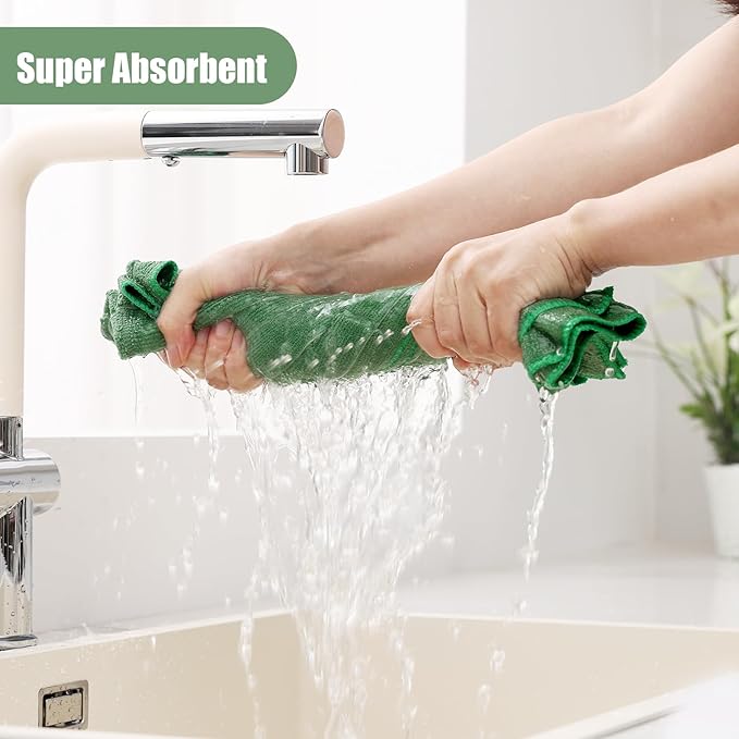Homaxy Microfiber Kitchen Towels and Dishcloths Set, 20 Pack Soft and Absorbent Dish Hand Towels Bulk, 28 x 16 Inch & 12 x 12 Inch Quick Drying Rags for Washing Dishes, Grass Green