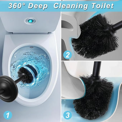 Black Toilet Brush and Holder Set,304 Stainless Steel Toilet Bowl Brush and Holder for Bathroom,Heavy Duty Toilet Brush,Durable Scrubbing Bristles,Splash Resistant,Long Handle