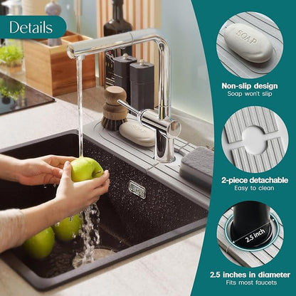 eormoe Faucet Mat for Kitchen Sink - Wider Diatomite Fast Drying Stone Sink Tray, Super Absorbent, Prevents Moisture Buildup - Faucet Splash Guard for Bathroom Counter (Light Grey, 15x5.3inch)