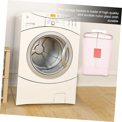 MAGICLULU Folding Wall-mounted Dirty Clothes Storage Basket Mesh Laundry Organizer Nail Hook Space-saving for Apartments and Hotels Pink