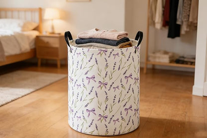 Kids Laundry Basket Flower Hamper for Nursery Girls Hamper Cute Kids Storage Bin Organizer Room Decor for Home(Purple flowers)