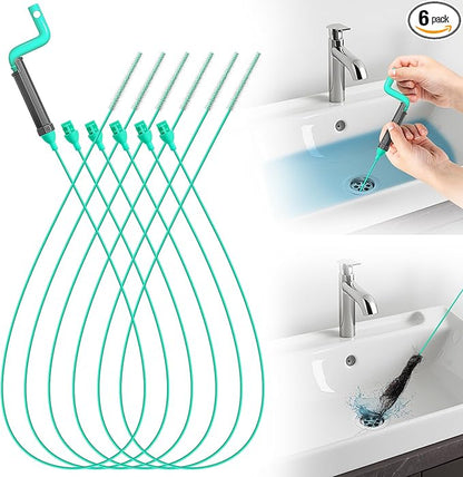 Rotating Handle Drain Snake - 40 Inch Steel Wire Hair Drain Clog Remover, Heavy Duty Flexible Plumbing Snake for Shower, Sink, Toilet, Bathroom & Kitchen Drain Cleaner Tool(6PCS)