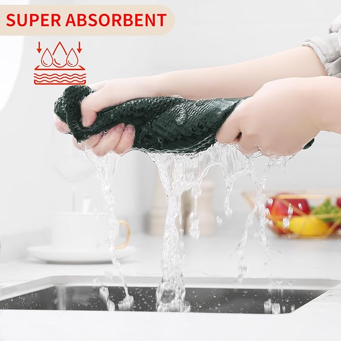 Kitinjoy 100% Cotton Waffle Weave Kitchen Hand Towels (13 X 28 Inches, Blackish Green), 8-Pack Super Soft and Absorbent Dish Towel for Drying Dishes