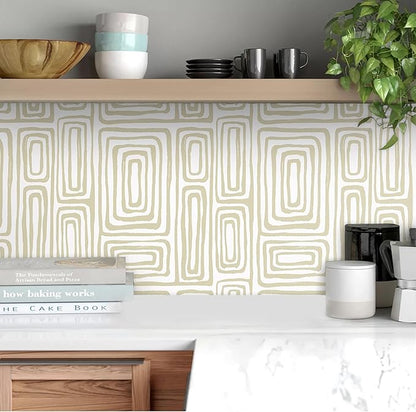 GloryTik Peel and Stick Wallpaper Boho Modern Beige Contact Paper Peel and Stick Wall Paper Removable Self Adhesive Geometric Wallpaper for Bathroom Bedroom Cabinets Decor Vinyl 16.14"x78.7"