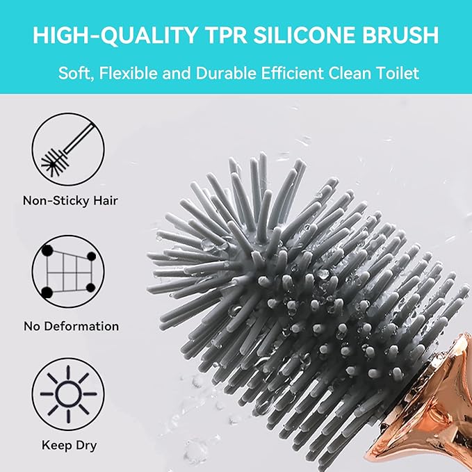 Toilet Brush and Holder, Elegant 2 Pack Silicone Toilet Bowl Brush Set with Ergonomic Long Handle, Modern Bathroom Decor Cleaning Accessories, Durable, Deep Cleaning - Black & White