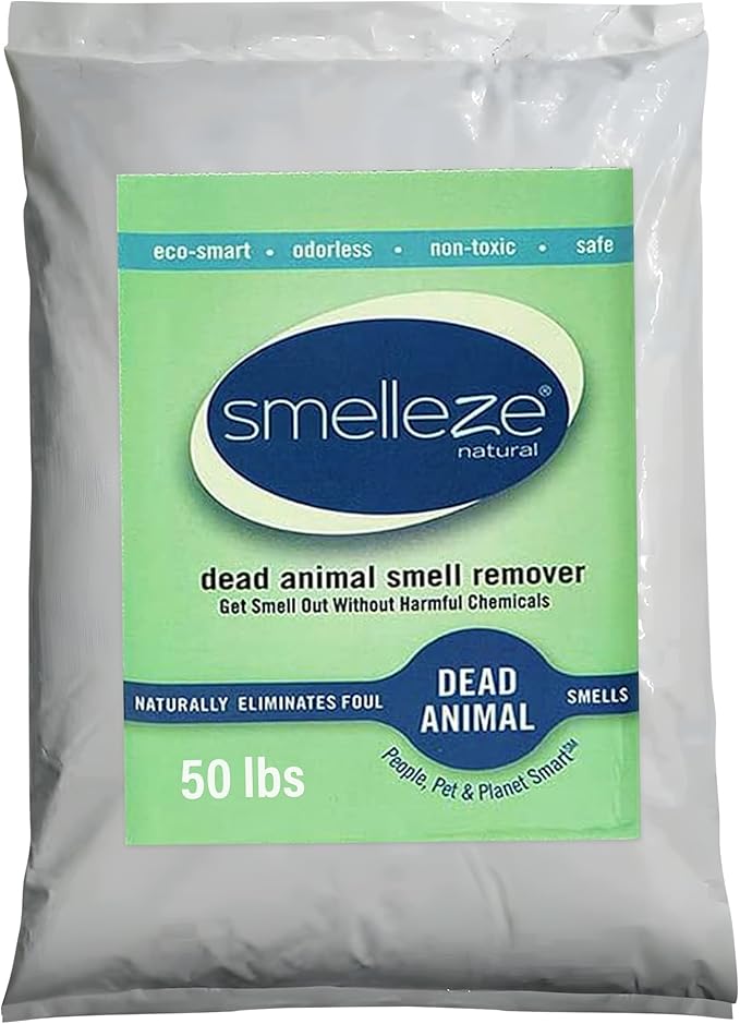 SMELLEZE Dead Animal Odor Eliminator - Strong Odor Removal - Natural & Safe Indoor & Outdoor Use - Granules, 50 lbs.