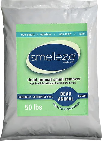 SMELLEZE Dead Animal Odor Eliminator - Strong Odor Removal - Natural & Safe Indoor & Outdoor Use - Granules, 50 lbs.