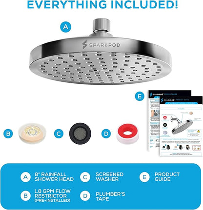 SparkPod Shower Head - High Pressure Rain - Premium Quality Luxury Design - Easy Clean Adjustable Replacement for Your Bathroom Shower Heads (Luxury Polished Chrome, 8 Inch Round)
