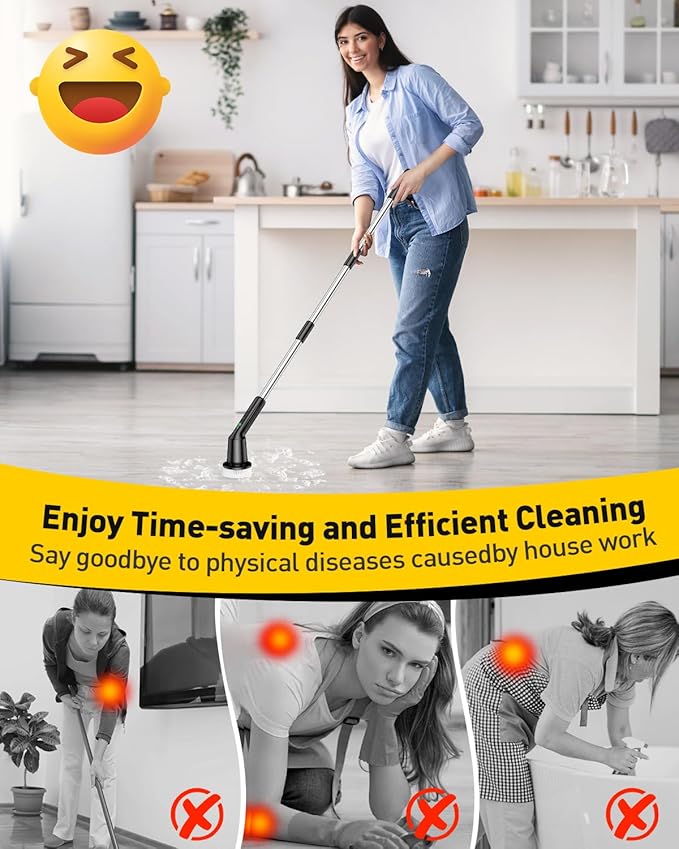Electric Spin Scrubber for Cleaning Bathroom, Shower Scrubber Rotary Floor Brushes with IPX7 Waterproof & 2 Speed, 3 Brush Heads, Bathroom Cleaning Supplies for Toilet Shower Tub Black