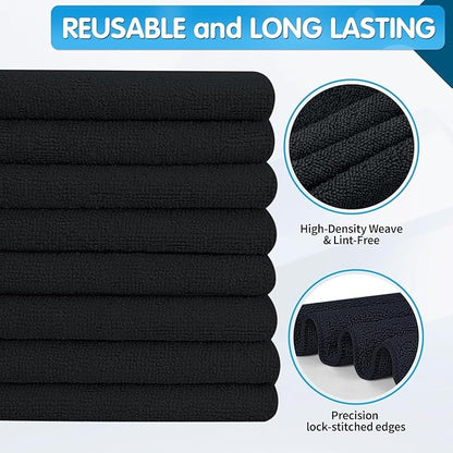 FIXSMITH Black Microfiber Cleaning Cloth -Pack of 50, Highly Absorbent Cleaning Rags, 16"X12" All Purpose Cleaning Towels for Housekeeping, Kitchen, Car, Lint Free and Reusable Microfiber Towels
