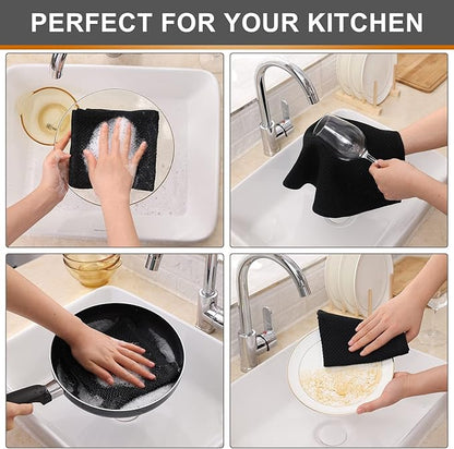 Kitinjoy 100% Cotton Kitchen Dish Cloths (12 X 12 Inches, Black), 8 Pack Waffle Weave Ultra Soft Absorbent Dish Towels for Drying Dishes Quick Drying Kitchen Towels Dish Rags