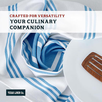 TEXAS LINEN CO. American Stripe Kitchen Towels 100% Cotton Pack of 6, Highly Absorbent Quick Drying, Soft Dish Towels 20x30 Inch for Kitchen w Hanging Loop, Hand & Tea Towel - Turquoise Blue & White