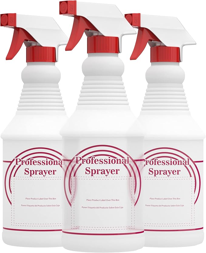 Houseables Spray Bottles, Empty Sprayer Bottle, Heavy Duty Cleaning Nozzle, 24oz, 3 Pack, Plastic, Industrial, Professional, Refillable, for Water, Alcohol, Bleach, Detailing, All-Purpose Cleaner