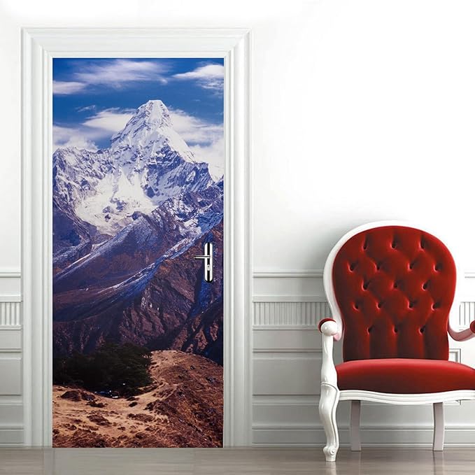 A.Monamour 3D Door Stickers for Interior Doors AMA Dablam in The Everest Region of The Nepal Himalaya Mountain Range Vinyl Waterproof Self Adhesive Door Mural Decals for Bedroom Bathroom 85x215cm