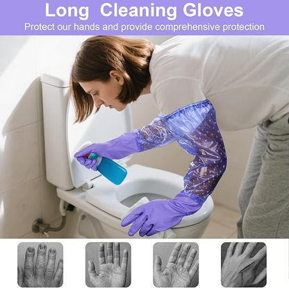 XANGNIER Long Gloves for Cleaning Bathroom,Waterproof Chemical Resistant Gloves Elbow Length,Pvc Full Arm Men & Women Reusable Glove for Gardening,Aquarium,Kitchen,Dishwashing,Household Cleaning,2pair