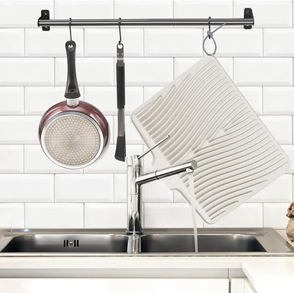 TIKNIK Silicone Dish Drying Mat, Stone Drying Mat for Kitchen Counter with Built-In Drain, Non-Slip Drain Pad with Built-in Drain, Heat Resistant Stone Drying Mat, Hangable, Cream-1pcs, 16" x 12"