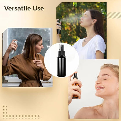 ZALIR 100 Pcs Black 1 oz Spray Bottles Set with Black Stickers and Funnels - 30ml Refillable Spray Bottles with Fine Mist Sprayer for Essential Oils, Bath, Beauty, Cleaning Solutions