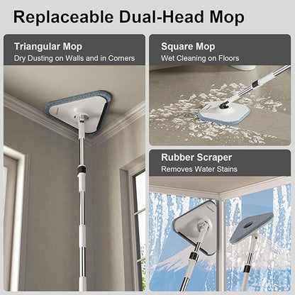 Mop and Bucket Set, Spin Mop and Detachable Inner Mop Bucket with Separate Dirty/Clean Water System, Self-Wringing Square Mops for Floor/Wall Cleaning with 6 Microfiber Pads