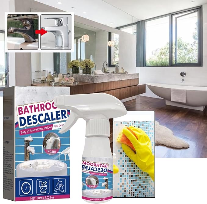 Bathroom Descaler Foam Cleaner Spray, Bubble Cleaner Foam with Enhanced Sprayhead & Sponge, To Tile Faucet Remover Tub Cleaner 60ml (3)