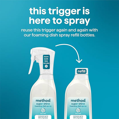 Method Super Shine Foaming Dish Spray Refill, Reuse With Trigger, Powered by Enzymes, Dewy Daze Scented, 16 fl oz