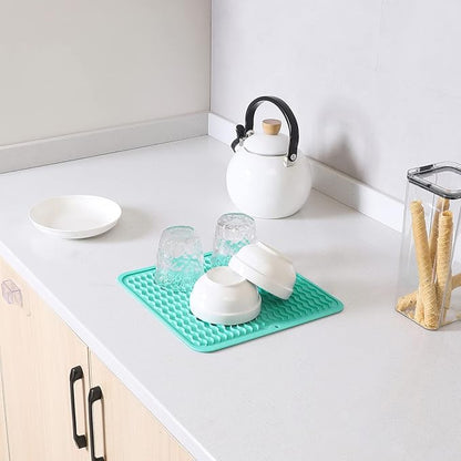 MicoYang Silicone Dish Drying Mat for Multiple Usage,Easy clean,Eco-friendly,Heat-resistant Silicone Mat for Kitchen Counter or Sink,Refrigerator or Drawer liner Mint M 12 inches x 12 inches