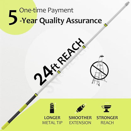 【Upgrade Anti Rotation 】 30FT High Reach Duster Kit,(18FT+6FT) Lightweight Aluminum Alloy Extension Rod,7-Piece Set,210° Steering Head Clean Various Angle,for Cleaning Ceiling,High Wall