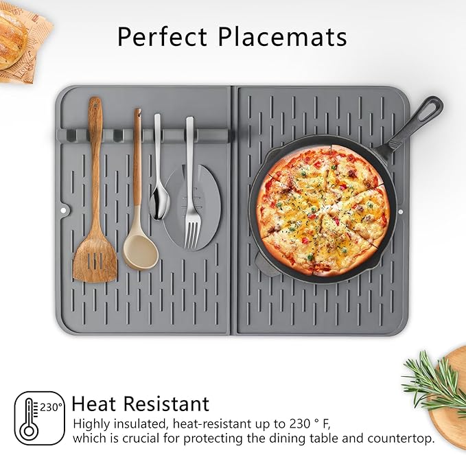 Silicone Dish Drying Mat for Kitchen Counter, Collapsible Dish Drainer Mat, Dish Drying Rack, Non-Slip, Easy to Clean (18.7x13.2 Inch)