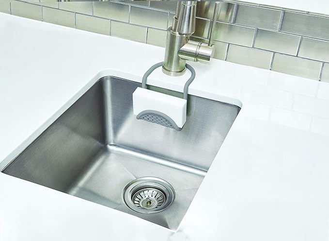 Umbra Sling Kitchen Sink Caddy Sponge Holder, Hangs Over Faucet or Divider, Single, Grey