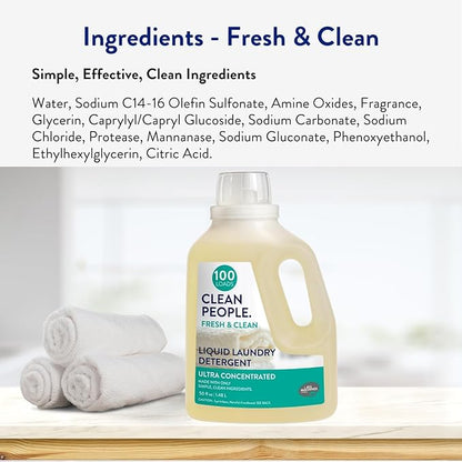 The Clean People Liquid Laundry Detergent - Recyclable Packaging, Stain Fighting - Ultra Concentrated, Laundry Soap - Fresh Scent, 200 Loads