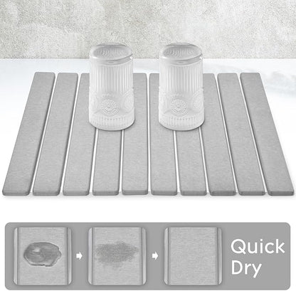 Large Stone Dish Drying Mats for Kitchen Counter, 24"(L)×16"(W) Collapsible Quick Dry Dish Drying Mat, Eco-Friendly Absorbent Diatomaceous Earth Mat for Dishes Bottles Cups, Match Any Countertop