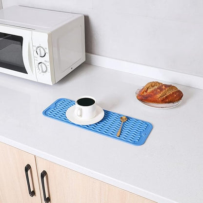 MicoYang Silicone Dish Drying Mat for Multiple Usage,Easy clean,Eco-friendly,Heat-resistant Silicone Mat for Kitchen Counter,Sink,Bar,Bottle,or Cup Lichen Blue M 17 inches x 6 inches