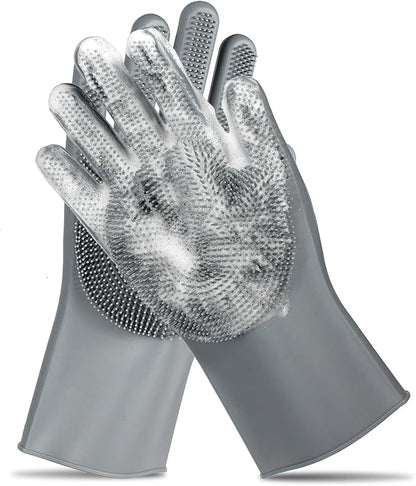ALPENKOK Silicone Dishwashing Gloves with Scrubber – Non-Slip Silicone Gloves wor Washing Dishes | Household Use