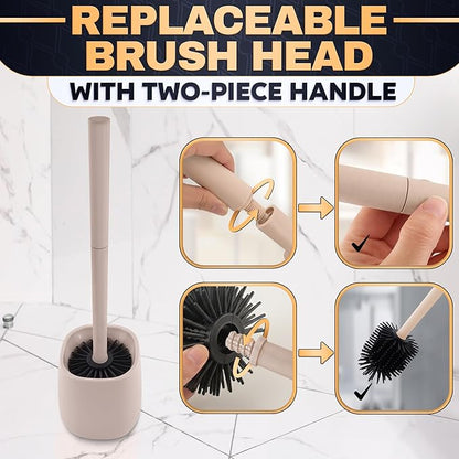 Toilet Brush and Holder Set - Silicone Toilet Brush Cleaner with Cream Holder Base, Compact Bath Accessory for Small Spaces - Easy to Place & Simple to Store After Use, Plastic Bathroom Cleaning Tool