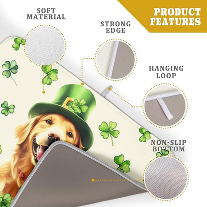 St Patrick's Day Dog Dish Drying Mat 18x24 inch Green Shamrock Dishes Pad Absorbent Microfiber Dish Drainer Mat for Kitchen Counter Coffee