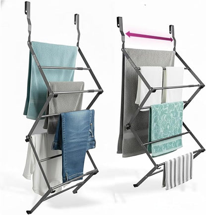 BLACK+DECKER Over The Door Expandable Telescopic Drying Rack, Clothes Organizer, Towel Hanger, Laundry, Collapsible, Gray