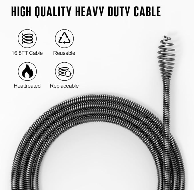POPULO 12V Cordless Electric Drain Auger, Auto Feed Plumbing Snake Drain for Unclog Sink Drain 3/4"-2" Pipe, 16.8 FT Snake Hair Drain Clog Remover Cleaner Tools for Shower, Kitchen, Bathtub, Sink