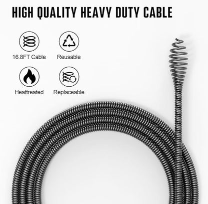 POPULO 12V Cordless Electric Drain Auger, Auto Feed Plumbing Snake Drain for Unclog Sink Drain 3/4"-2" Pipe, 16.8 FT Snake Hair Drain Clog Remover Cleaner Tools for Shower, Kitchen, Bathtub, Sink