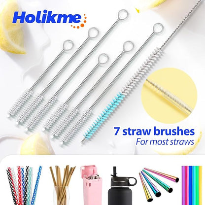 Holikme Bottle Brush Tube Cleaning Lab Set with Long Handle, Cup Cleaner for Washing Narrow Neck Beer Wine Decanter Pipes Lids Sinks Cap Covers, Green